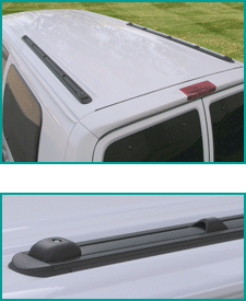 ProRac Lo-Pro Tracks mounted on top of a vehicle and closup of sliding tie downs and crossbar anchors